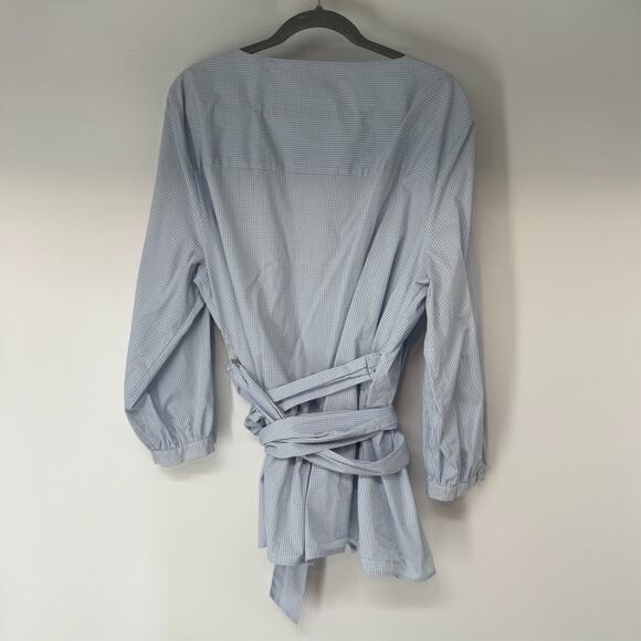 Lane Bryant Top Womens 22 Light Blue Gingham Plaid Wrap Tie Front Nursing 4780 - Picture 4 of 11